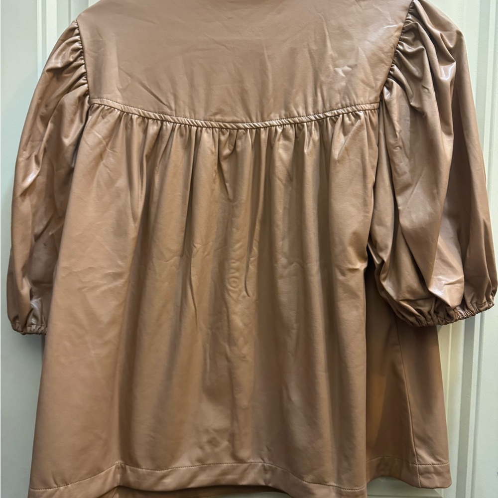 Women's Tan Blouse with Puff Sleeves - Picture 3 of 3